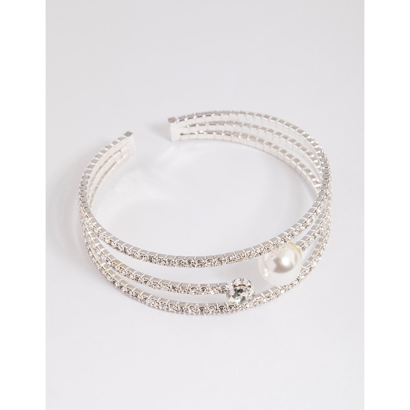 Silver Pearl Cup Chain Cuff