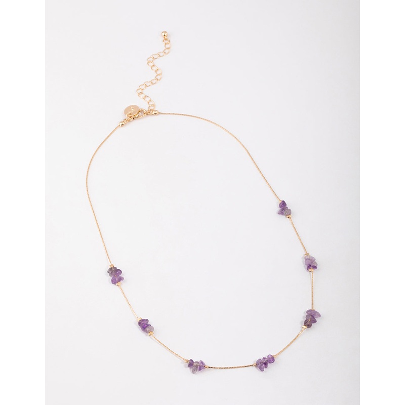 Gold Amethyst Mini Station Dainty Necklace