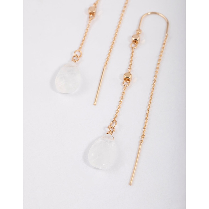 Gold Clear Quartz Threaded Chain Earrings