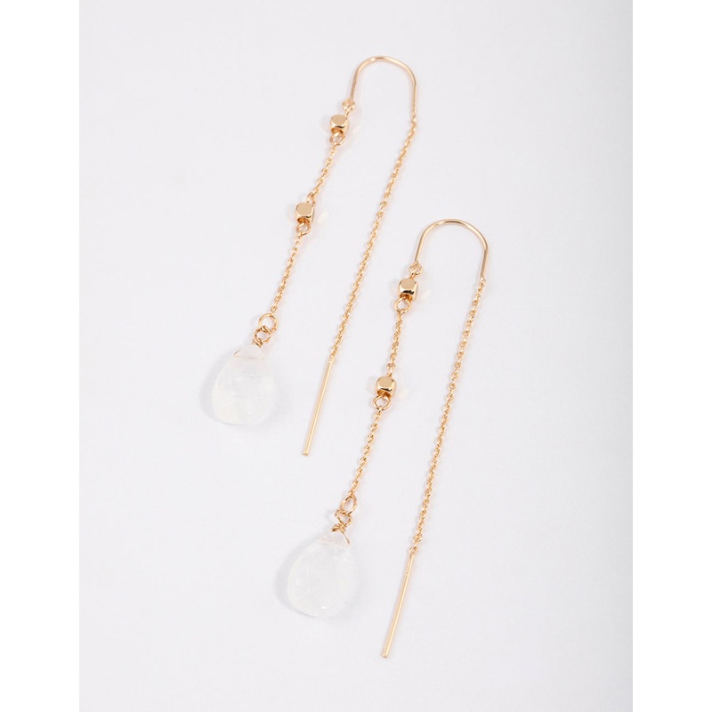 Gold Clear Quartz Threaded Chain Earrings