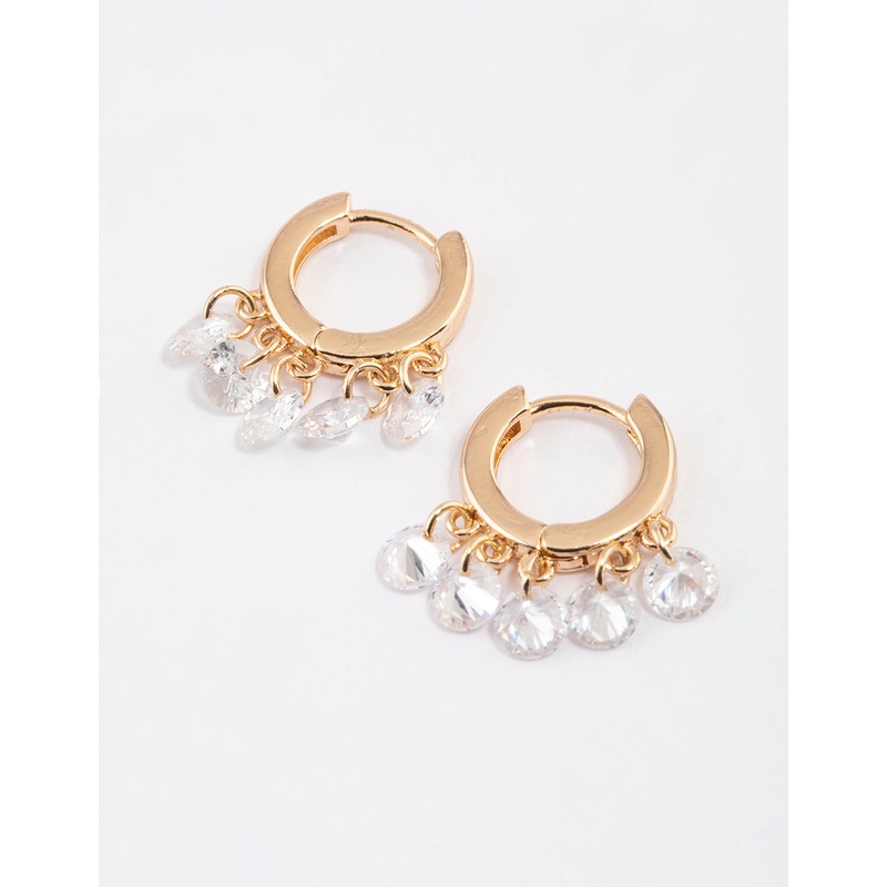 Gold Cubic Zirconia Droplet Huggie Hoop Earrings