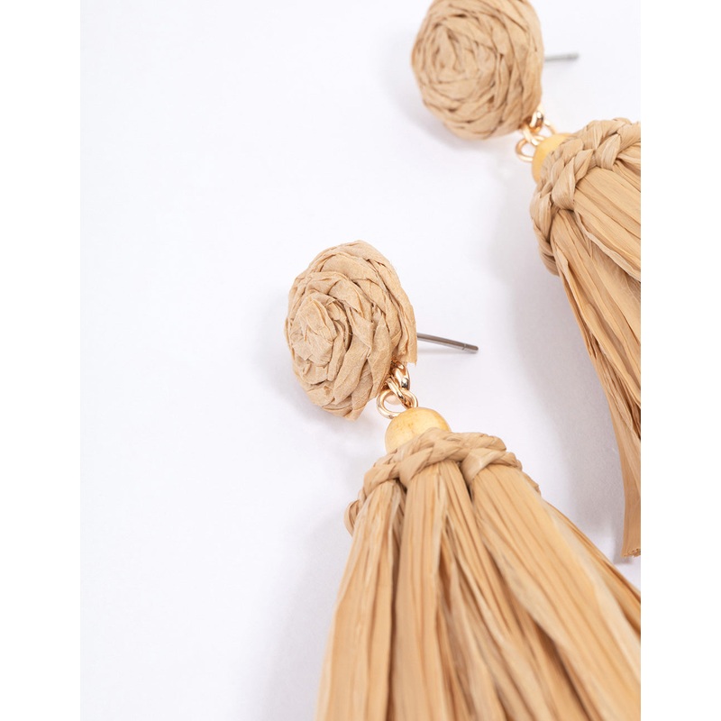 Gold Fringe Raffia Drop Earrings