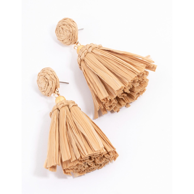 Gold Fringe Raffia Drop Earrings