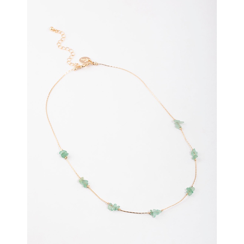 Gold Green Aventurine Mini Station Dainty Necklace