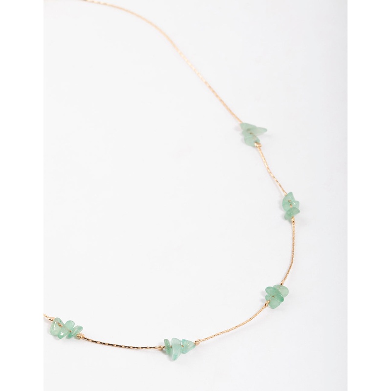 Gold Green Aventurine Mini Station Dainty Necklace