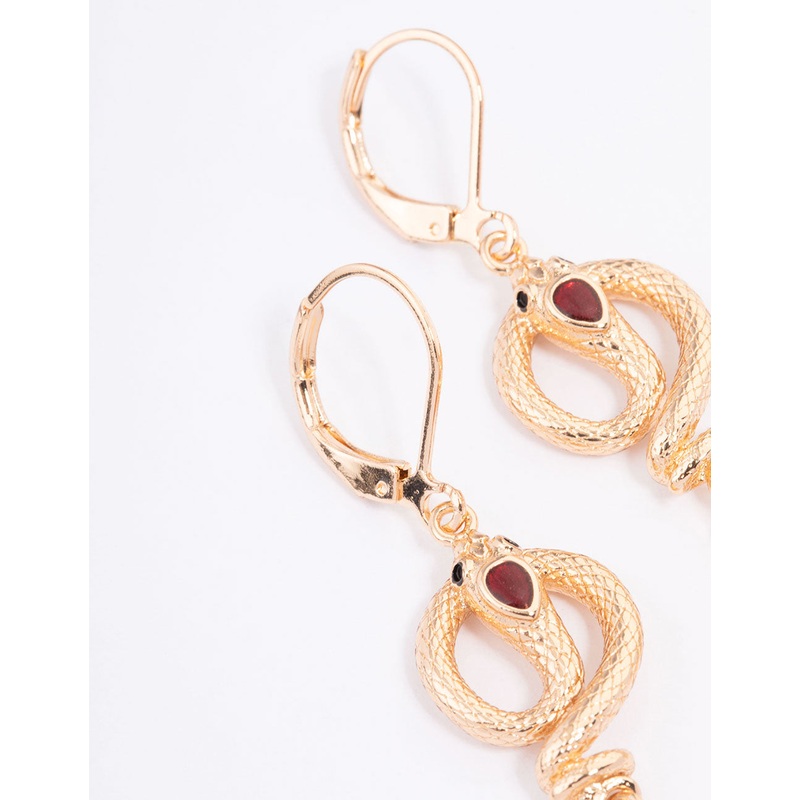 Gold & Green Snake Teardrop Pendant Earrings