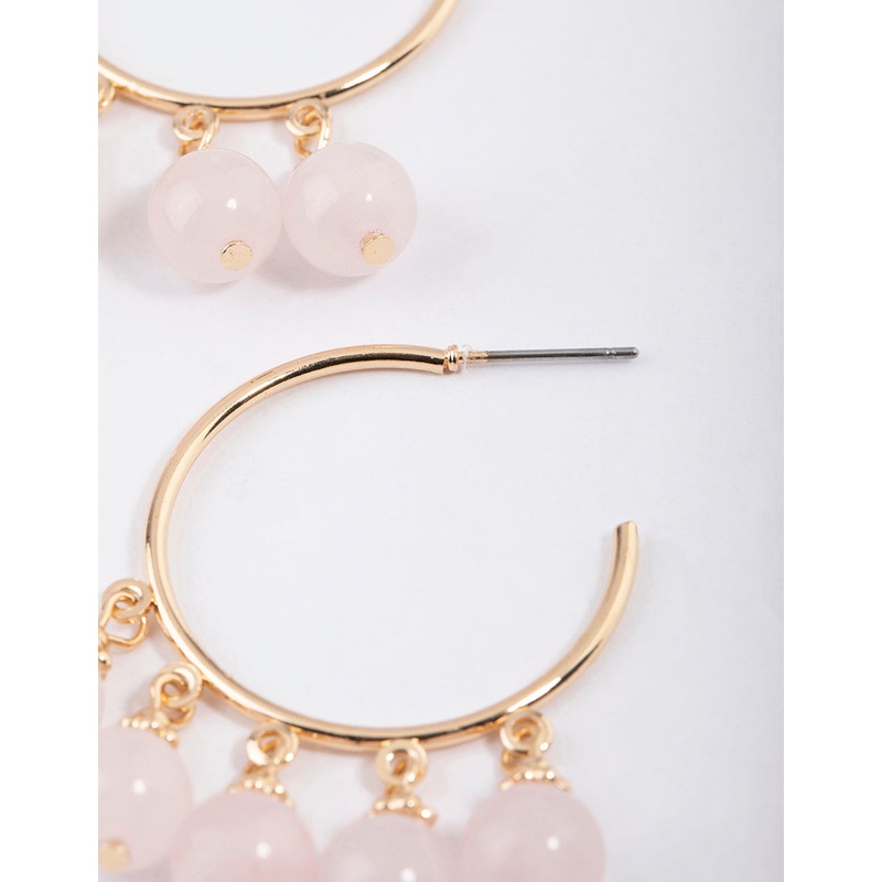 Gold Rose Quartz Beaded Hoop Earrings