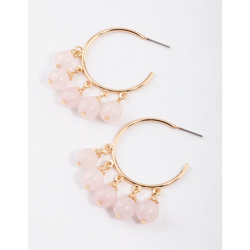 Gold Rose Quartz Beaded Hoop Earrings
