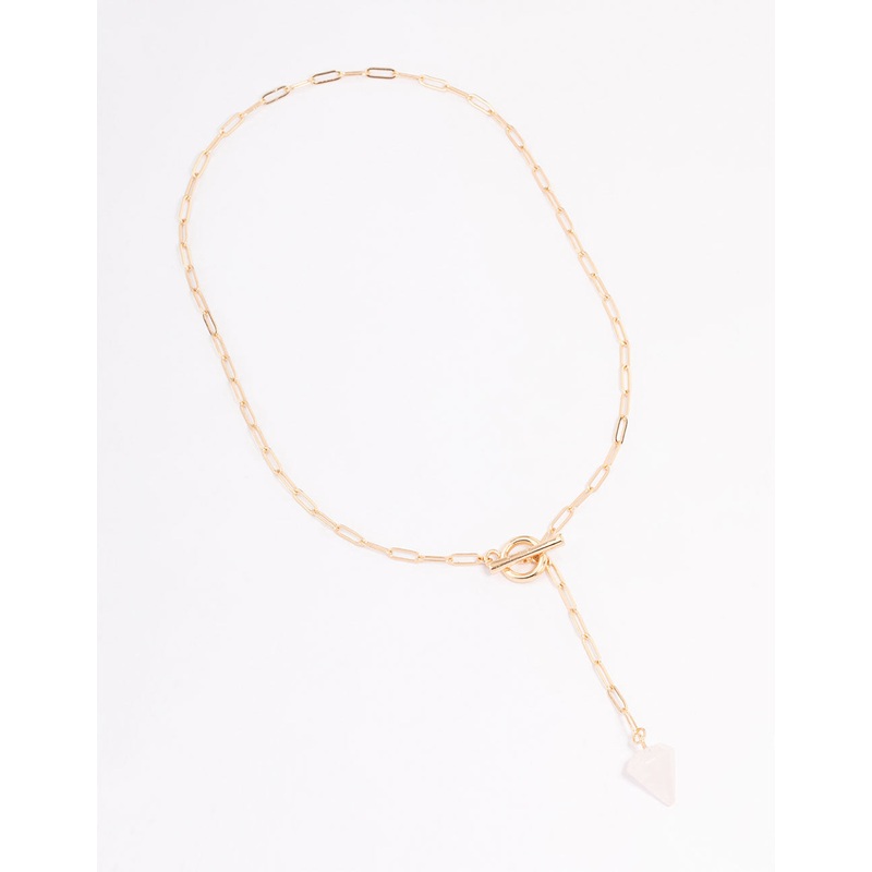 Gold Rose Quartz Charm T&O Pendant Necklace