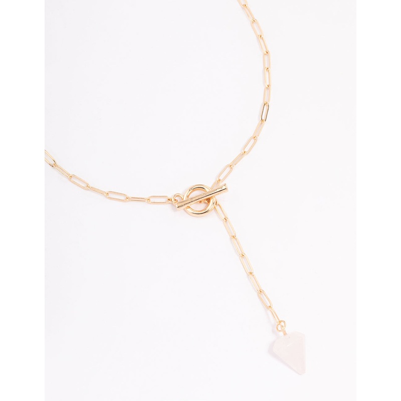 Gold Rose Quartz Charm T&O Pendant Necklace