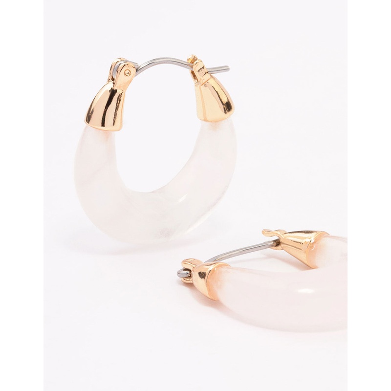 Gold Rose Quartz Chunky Mini Hoop Earrings