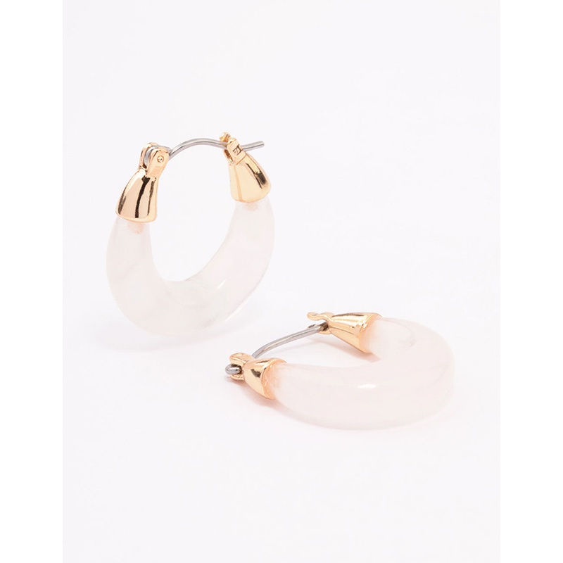 Gold Rose Quartz Chunky Mini Hoop Earrings