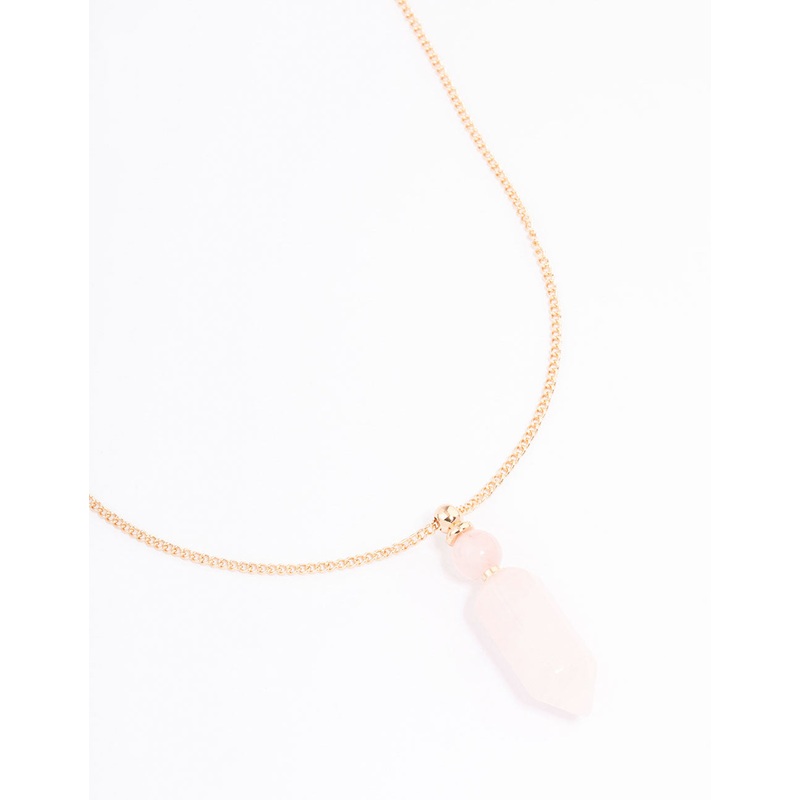 Gold Rose Quartz Sphere Pendant Necklace