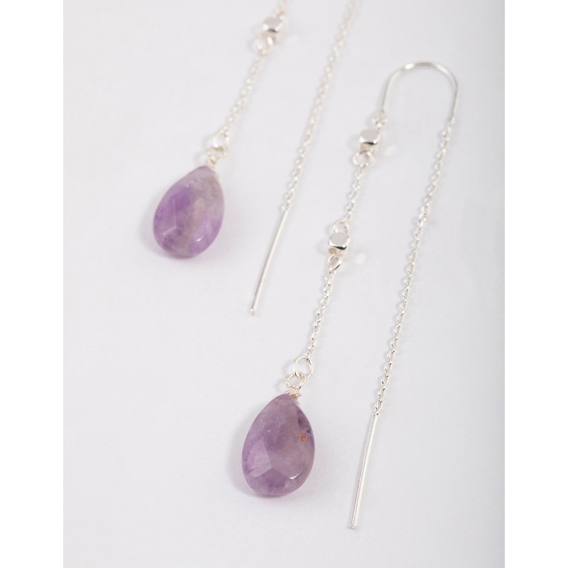 Silver Amethyst Thread Through Chain Earrings