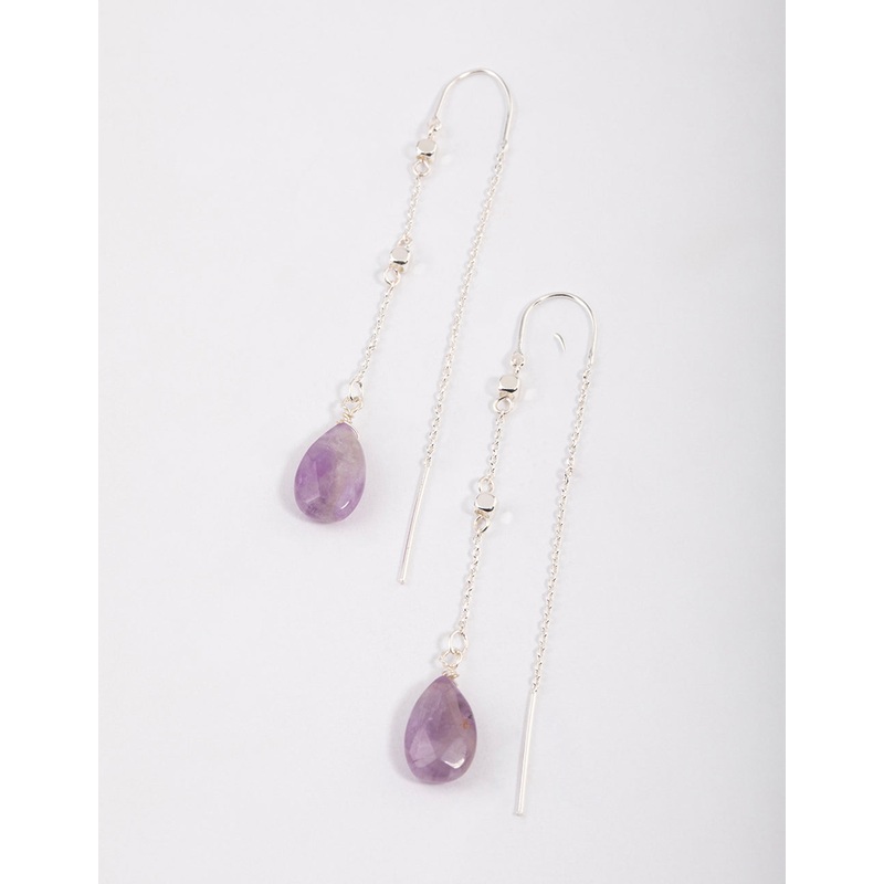 Silver Amethyst Thread Through Chain Earrings