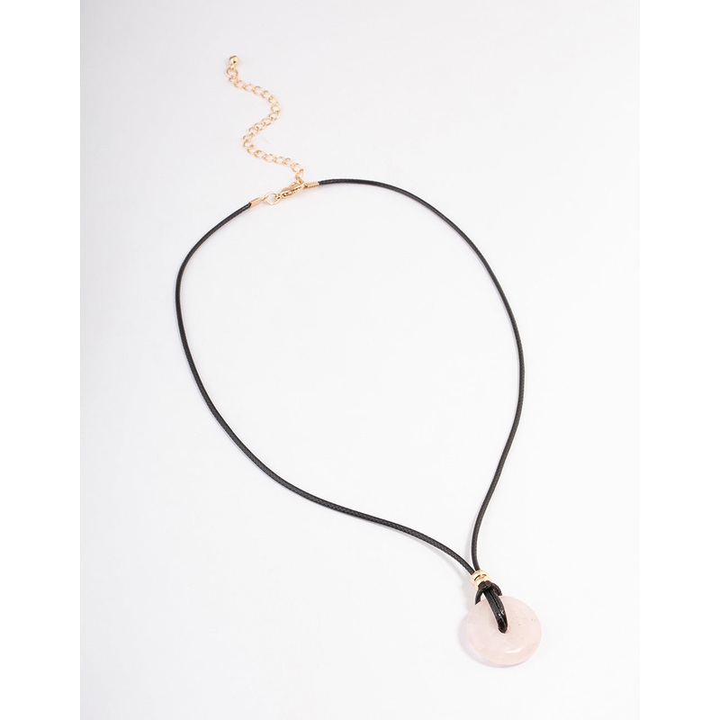 Silver Rose Quartz Donut Cord Necklace