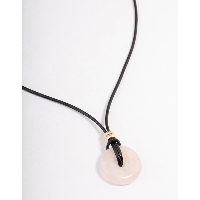 Silver Rose Quartz Donut Cord Necklace