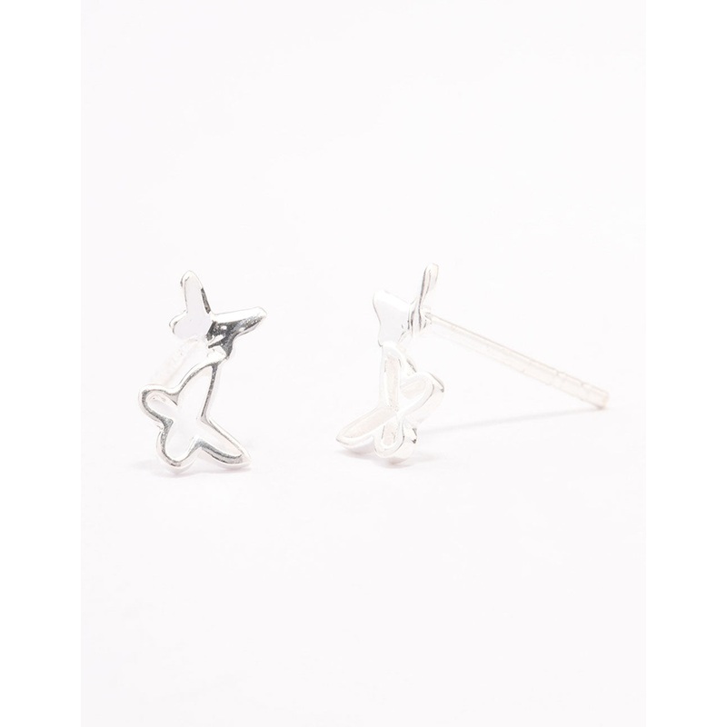Sterling Silver Double Open Butterfly Stud Earrings
