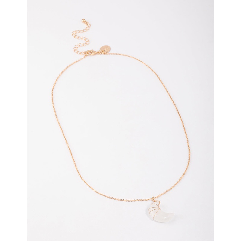 Gold Clear Quartz Moon Necklace