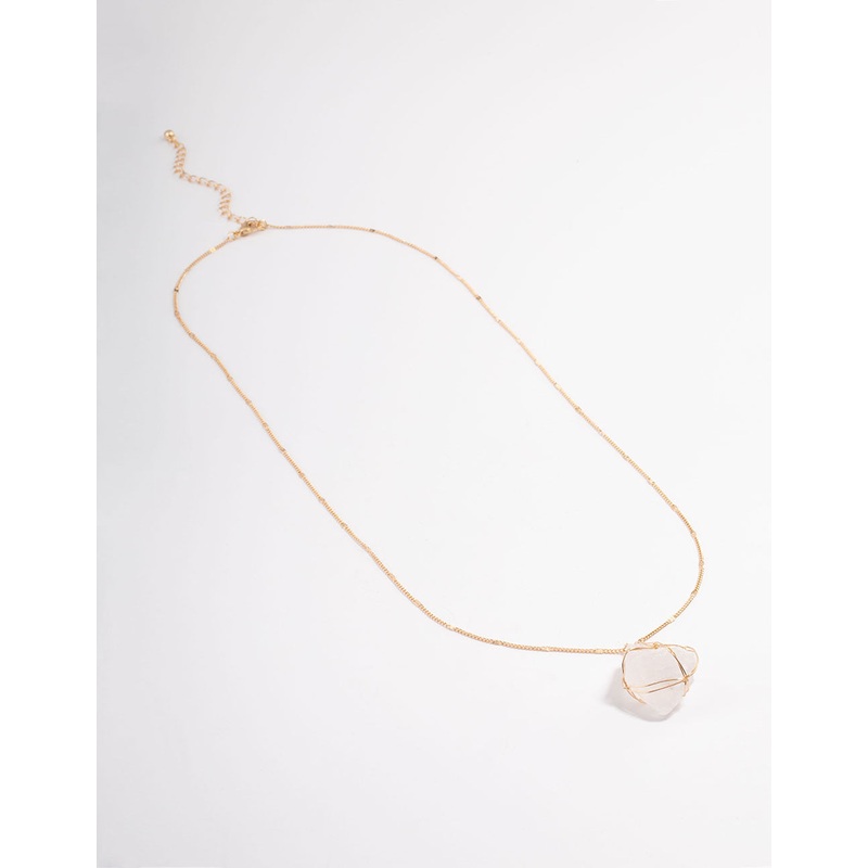 Gold Clear Quartz Statement Cage Necklace