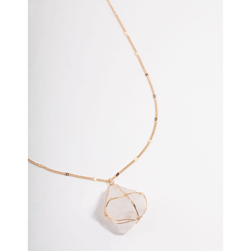 Gold Clear Quartz Statement Cage Necklace