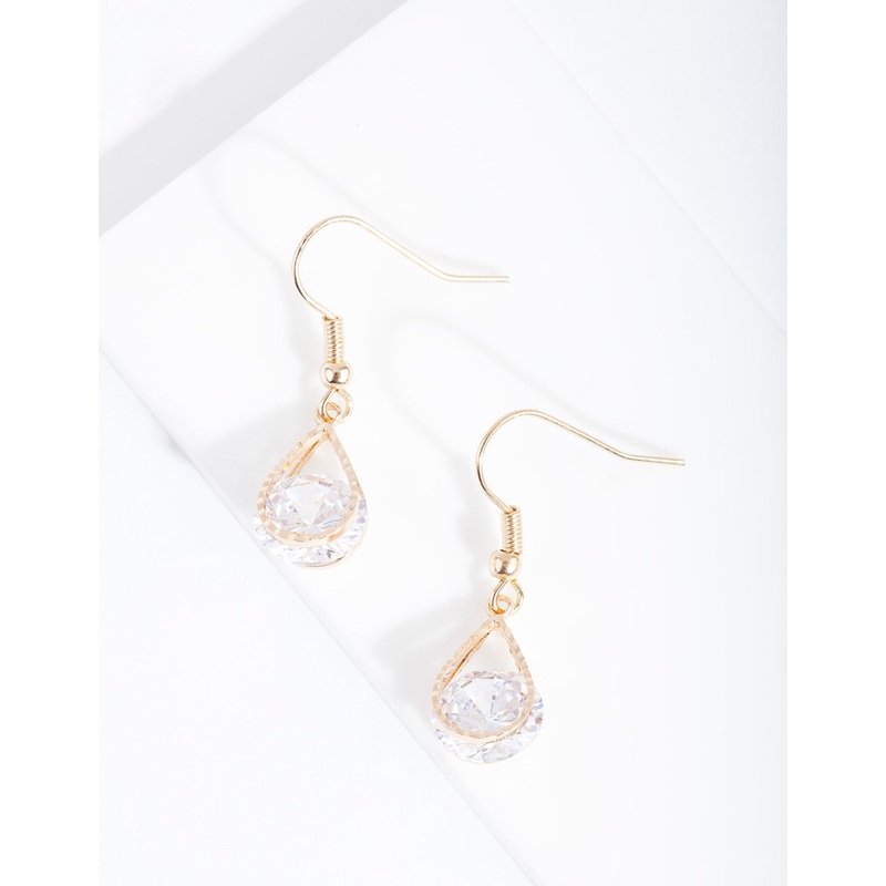 Gold Cubic Zirconia Diamante Teardrop Earrings