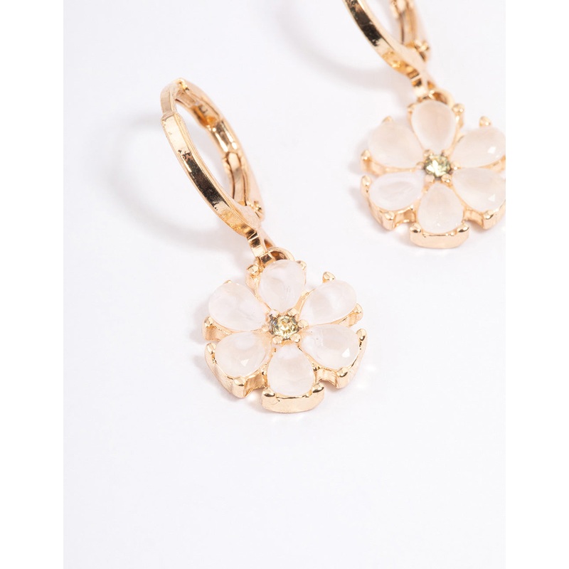 Gold Dainty Pearly Flower Huggie Earrings