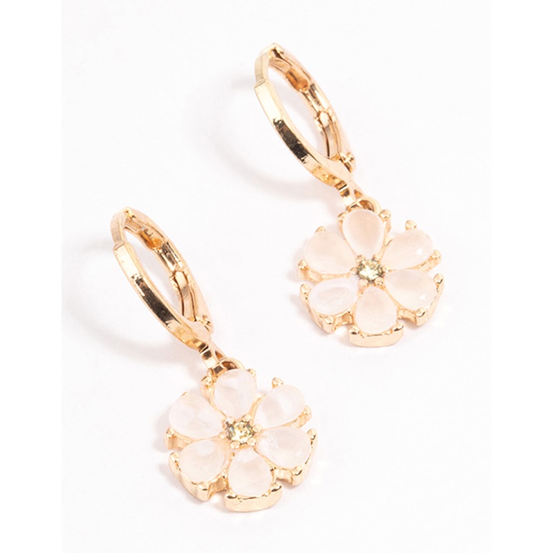 Gold Dainty Pearly Flower Huggie Earrings