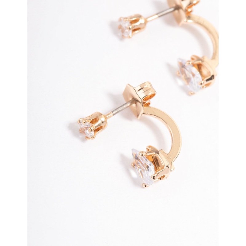 Gold Diamante Pear Ear Jacket Earring
