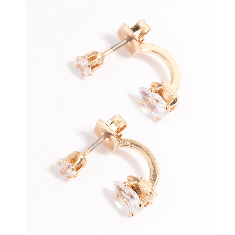 Gold Diamante Pear Ear Jacket Earring