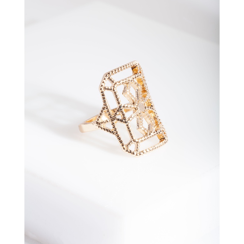 Gold Dotted Shield Ring|SM|ML
