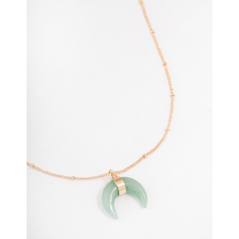 Gold Green Aventurine Eclipse Moon Pendant Necklace