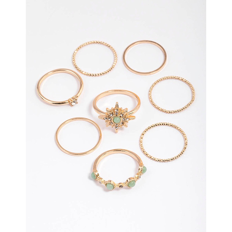 Gold Green Aventurine Star Stacker Rings