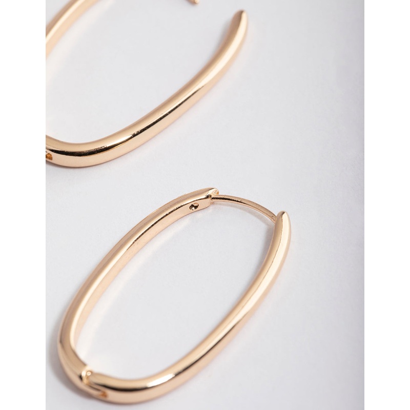 Gold Long Skinny Oval Hoop Earrings