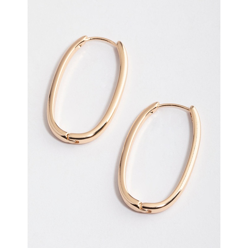Gold Long Skinny Oval Hoop Earrings