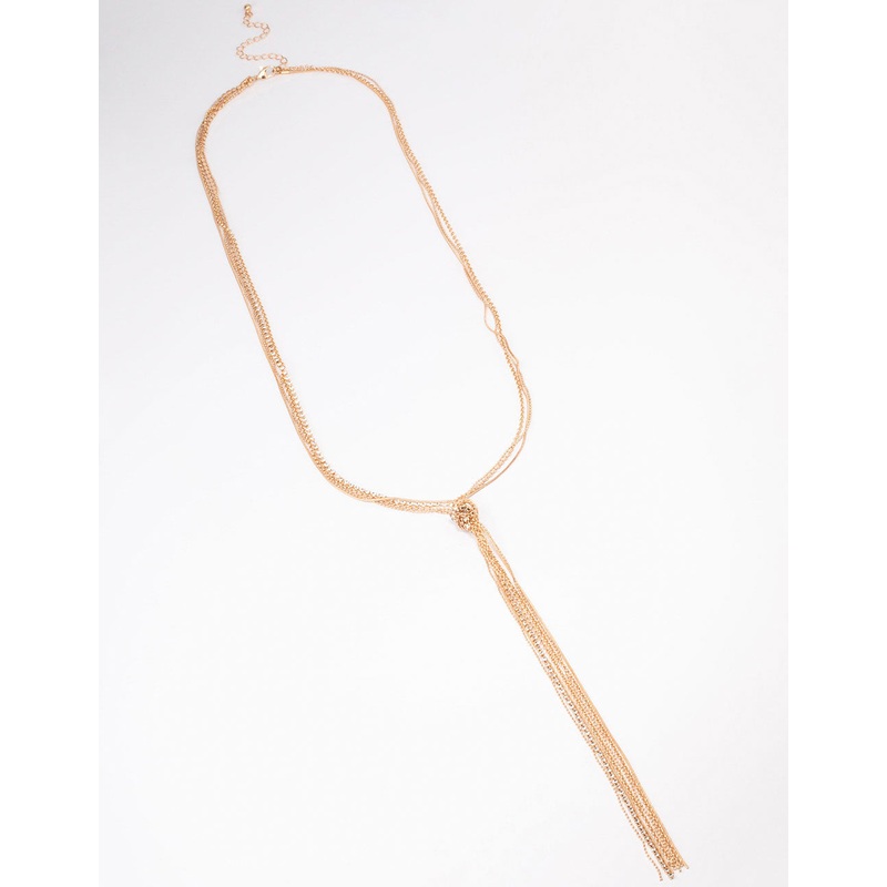 Gold Mixed Chain & Cup Chain Long Necklace