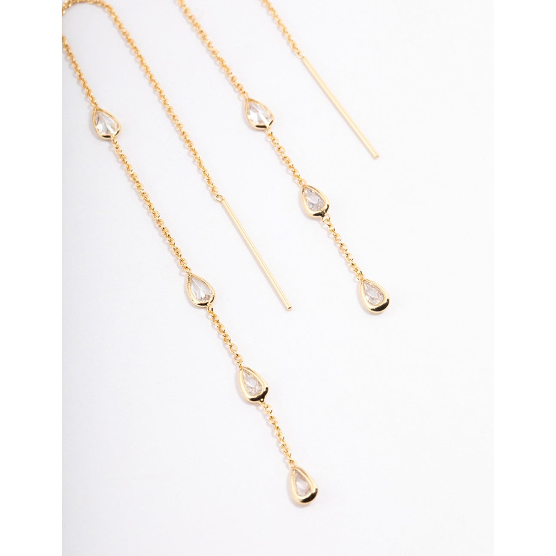 Gold Plated Station Pear Thread Through Earrings