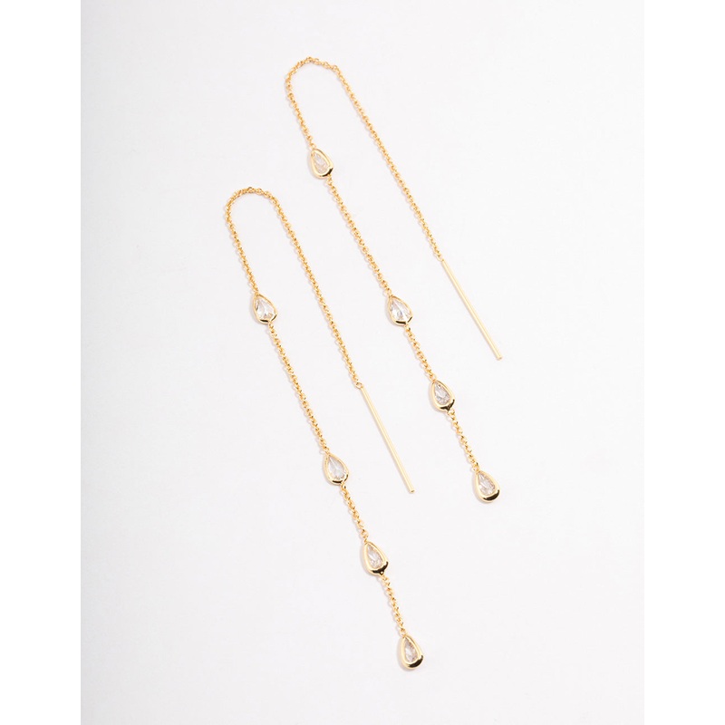 Gold Plated Station Pear Thread Through Earrings