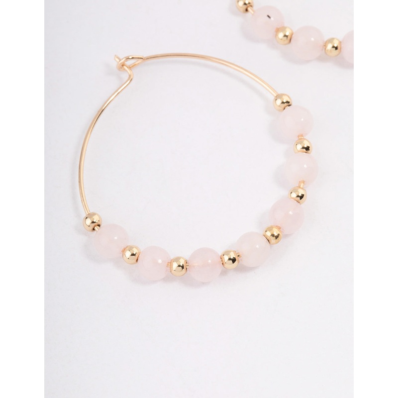 Gold Rose Quartz Mixed Beaded Hoop Earrings