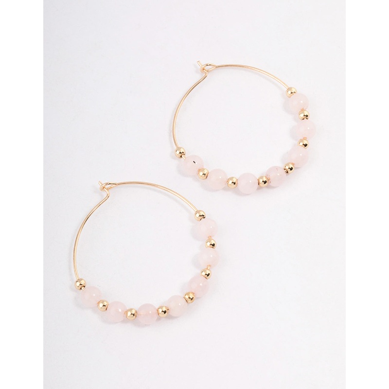 Gold Rose Quartz Mixed Beaded Hoop Earrings