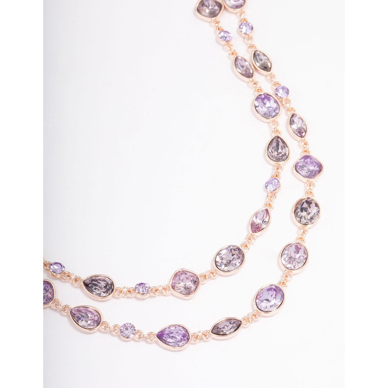 Rose Gold Marquise Mixed Double Row Necklace