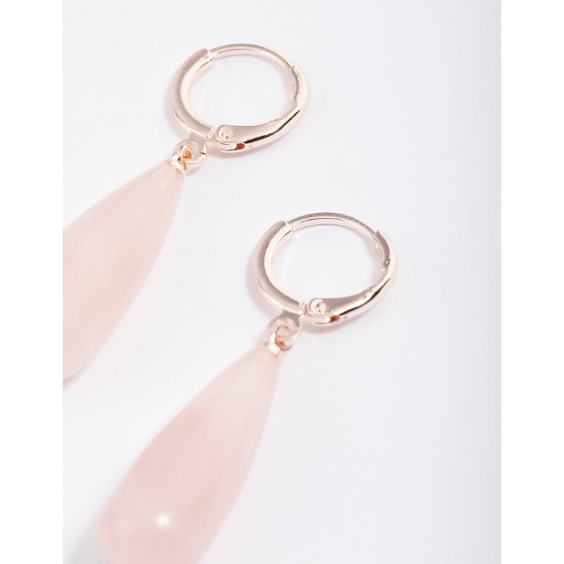 Rose Quartz Organic Triangle Hoop Earrings