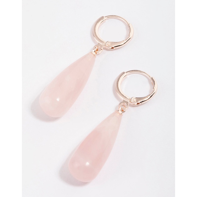 Rose Quartz Organic Triangle Hoop Earrings