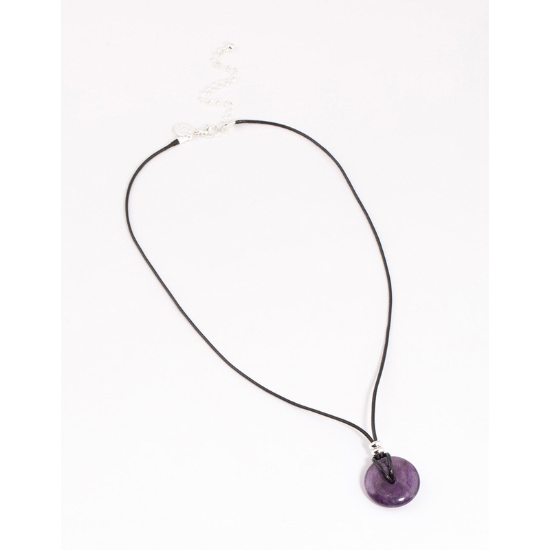 Silver Amethyst Donut Cord Necklace