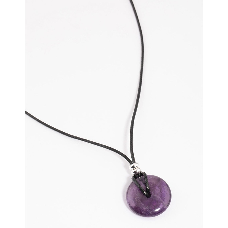 Silver Amethyst Donut Cord Necklace