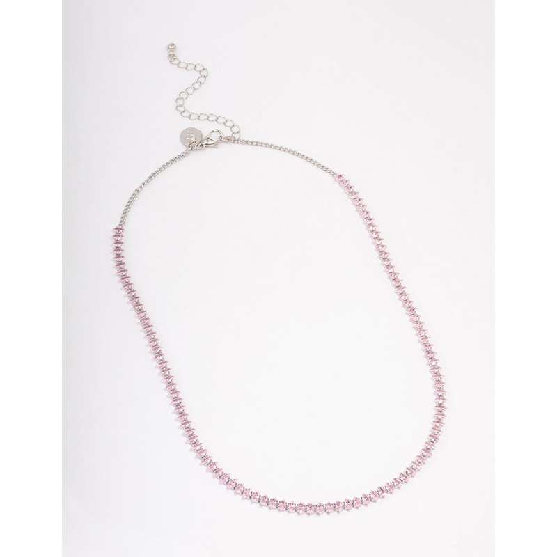 Silver Cubic Zirconia Mixed Marquise Snake Necklace