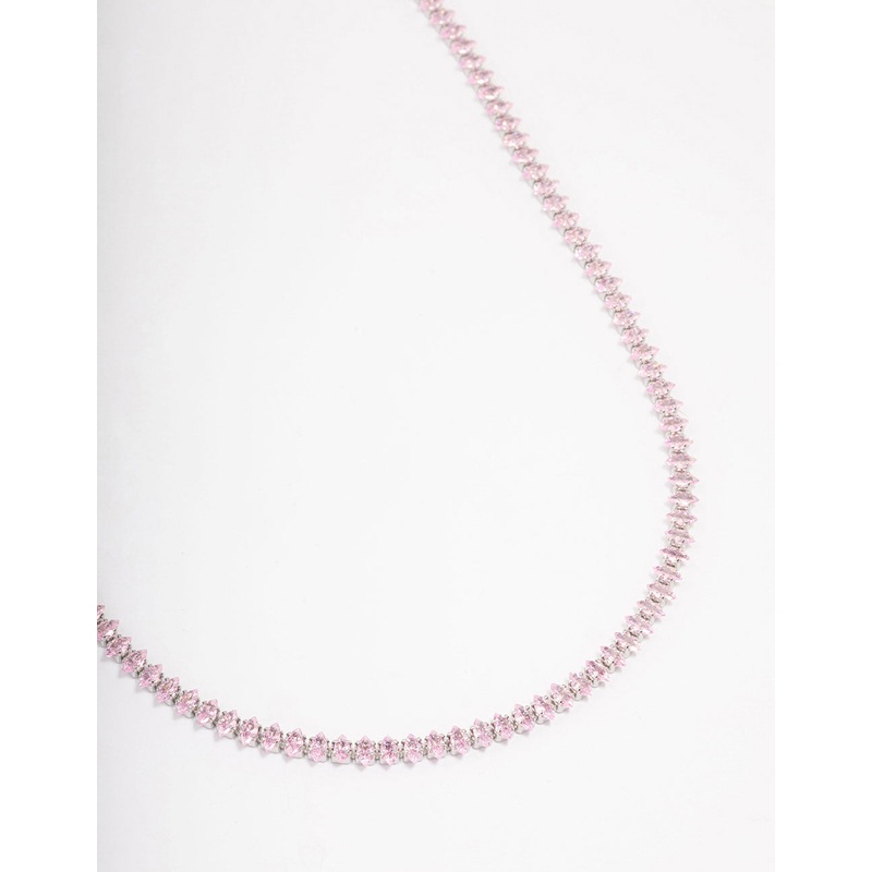 Silver Cubic Zirconia Mixed Marquise Snake Necklace