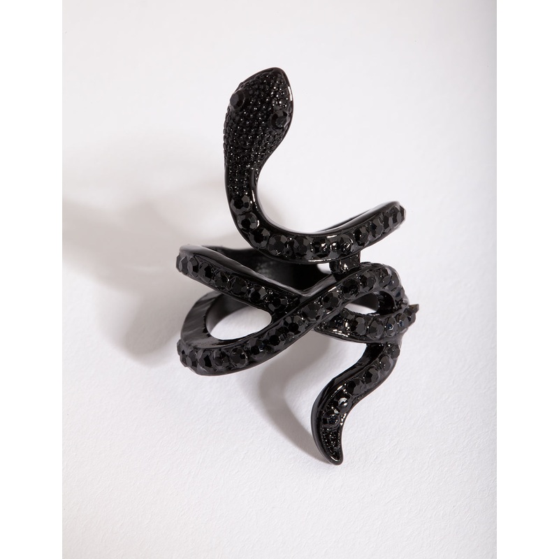 Black Diamante Snake Ring|SM|ML