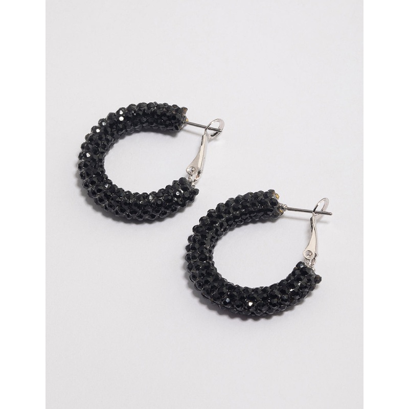 Coated Black Jet Crescent Hoop Earrings 20mm