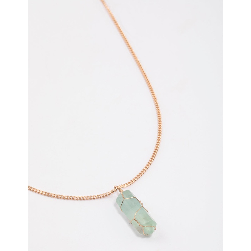 Gold Green Fluorite Wire Shard Long Necklace